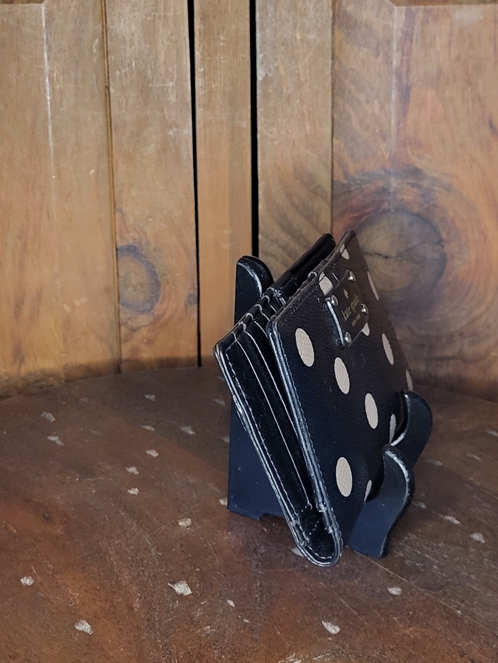 kate spade black wallet with cream polka dots - Picture 9 of 16